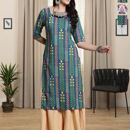 HERE&NOW Selection Of 3 Floral Printed Round Neck Straight Kurtas-image-75