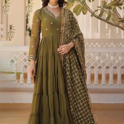 Fashion BasketWomen EmbroideredAnarkali Gown & Dupatta Ethnic Dresses-image-95
