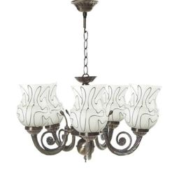 Somil Antique 5-Light Chandelier with Glass Shades, Black and White Lighting Effect, Metal Fitting. LED Compatible. Dia: 42 X 42 X 100 Cm.-image-90