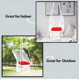 Swingzy White & Red Rectangle Shape Hanging Hammock Swing With Cushion image 3