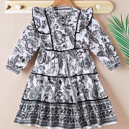 Bella Moda Girls Floral Print Mandarin Collar Fit & Flare Dress-image-80