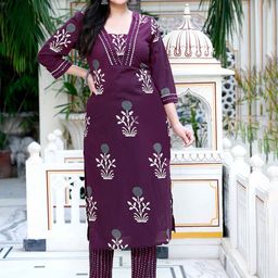 MIRAVAN Women Floral Printed Regular Pure Cotton Kurta with Trousers-image-63
