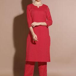 Anouk Women Printed Regular Kantha Work Pure Cotton Kurta with Trousers-54