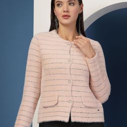 R.Code by The Roadster Life Co. Women Striped Round Neck Woollen Cardigan-picture-48