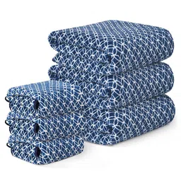 Kuber Industries Blue & White 6 Pieces Geometric Printed Microfiber 270 GSM Towel Set-51