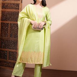 Vishudh Women Ethnic Motifs Printed Regular Kurta with Trousers & With Dupatta-image-42