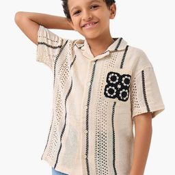 Juniors by Babyshop Boys Self Design Cuban Collar Cotton Casual Shirt-image-84