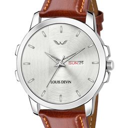 LOUIS DEVIN Men Brass Dial & Bracelet Style Straps Analogue Watch LD-WT080-SLV-BRW-11