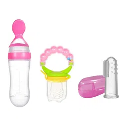 Joy Buzz Kids Set Of 3 Baby Spoon Feeder Fruit Feeder & Finger Toothbrush - Pink-56