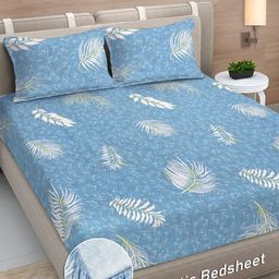 FABINALIV Blue & White Floral 300 TC King Bedsheet with 2 Pillow Covers-image-86