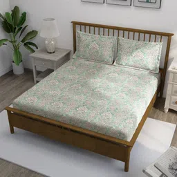 SWAYAM Orange & Green Floral Printed Cotton 210 TC King Bedsheet Set 2.74 m x 2.74 m-34