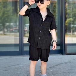 BELLIZA Boys Black Solid Shirt with Shorts-image-35