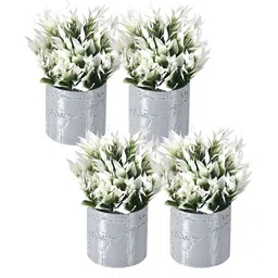 Kuber Industries Grey & White 4 Pieces Artificial Plants With Pot-53