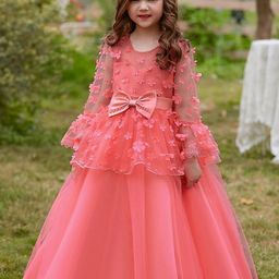 LULU & SKY Girls Self Design Flared Sleeves Maxi Gown Dress-56