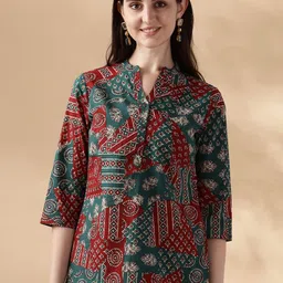 Anouk Geometric Printed Mandarin Collar Pure Cotton Kurti-1