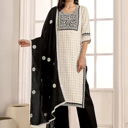 Anouk Women Ethnic Motifs Regular Thread Work Kurta with Palazzos & With Dupatta image 1