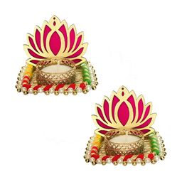 GADINFASHION Gold-Toned & Red 2 Pieces Metal Candle Holders-image-61