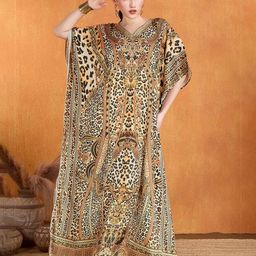 LABEL AARNA Animal Print Satin A-Line Maxi Dress-49