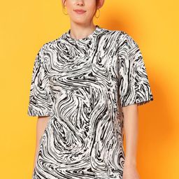 PockMAN Women Bio Finish Abstract Printed Round Neck Cotton Relaxed Fit T-shirt-image-97