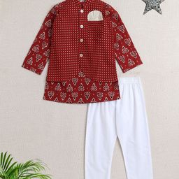 The Magic Wand Boys Floral Printed Regular Pure Cotton Kurta with Pyjamas-14