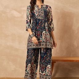 Banwaree Printed Mandarin-Neck Tunic With Palazzos Co-Ords-picture-31