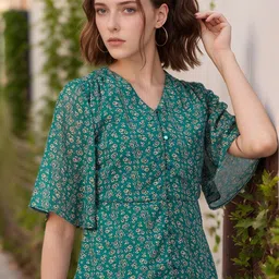 RARE Floral Print Flutter Sleeve Georgette Top-image-50
