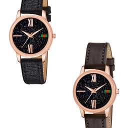 CSAMON Women Pack Of 2 Embellished Dial & Straps Analogue Watch C25RG Roman BLK BRO L-image-70
