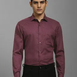 Louis Philippe Geomeric Textured Spread Collar Cotton Formal Shirt-image-6