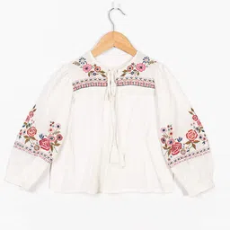 Sangria Girls Floral Embroidered Tassel Detail Blouse-image-52
