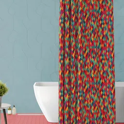 ArtzFolio Pink & Red Geometric Printed Waterproof Shower Curtain-0