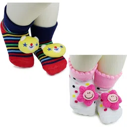 NESKA MODA 6 To 12 Months Baby Set Of 2 Pair Cotton Anti Slip Face Ankle Socks/ Booties-30