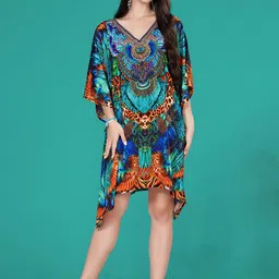 Exotic India Women Animal Print Short Kaftan Dress with Stone work-picture-10