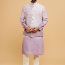 Men Ethnic Motifs Printed Kurta with Churidar & Nehru jacket-image-73