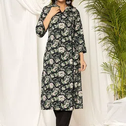 HOUSE OF MORA Women Floral Printed Angrakha Sequinned Pure Cotton Kurta with Trousers-image-39