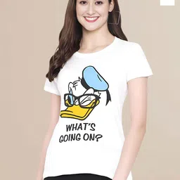 Mast & Harbour Women Pack of 2 Donald Duck Graphic Printed Round Neck Cotton T-shirts-image-34