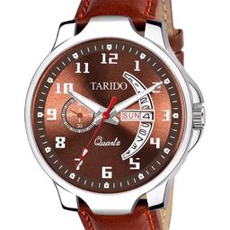 TARIDO Men Textured Dial & Leather Straps Analogue Watch TD9540SL05 DAY DATE BROWN STRAP-image-28