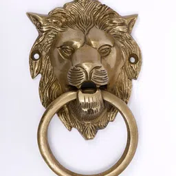 Exotic India Yellow Brass Lion Door Knocker-49