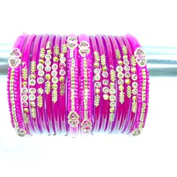 SAVORADE Set Of 16 Pink Glass Bangle-picture-23