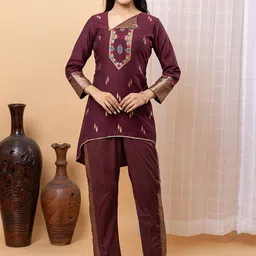 KIDAR Floral Jacquard Woven Design V-Neck Tunic With Trouser-picture-11