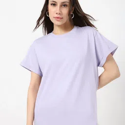 Bewakoof Women Solid Round Neck Pure Cotton Relaxed Fit T-shirt-image-56