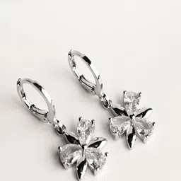 RAGABANDHA DESIGN STUDIO Silver-Plated Stones Studded Floral Shaped Hoop Earrings-picture-14
