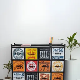 THEGASBH Graphic Printed Industrial Iron Elegance Cabinet-46