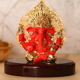 HOUSE OF WEMY Red Ganesha Idol With Kalpavriksha Tree Showpiece-image-98