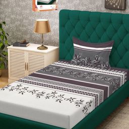Myntra Elegant Homes Black & White Floral 300 TC Single Bedsheet Set-2.25m X 1.50m-image-72