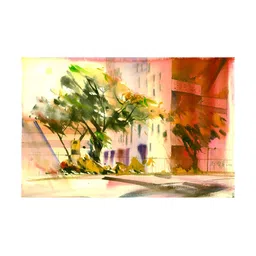 Inephos Green & Red Tree Nature Abstract Canvas Wall Art-48