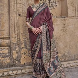 Anouk Ajrak Block Printed Banarasi Saree-14
