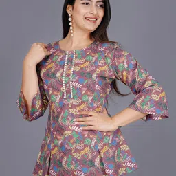 BAESD Floral Print Flared Sleeve Cotton Lace Styled Back Top-image-6