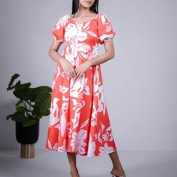 Eilaa Women Floral Print Crepe Midi Dress-image-68
