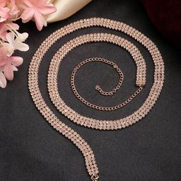 NVR Rose Gold-Plated Cubic Zirconia Studded Waist Chain Saree Accessories-image-18
