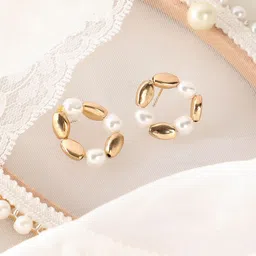 SOHI Gold-Plated Artificial Beaded Contemporary Loop Stud Earrings image 2